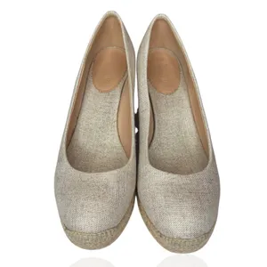 J. Crew Women's 8.5 Seville Espadrille Slip On Wedges Heels Gold Metallic Beachy thumbnail 6