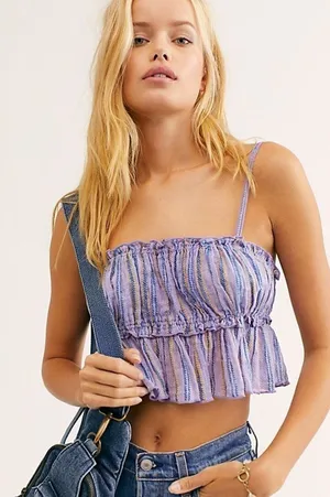Free People Namaste Stripe Sleep Ruffle Crop Top Purple Size Small thumbnail 1