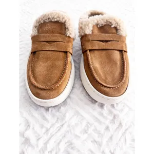 Aquatalia Amata Shearling Platform Loafer Mules in Camel Cozycore Minimalist thumbnail 4