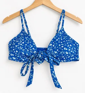 Hollister Small Blue White Ditsy Floral Tie Front Bikini Swim Top thumbnail 1