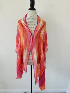 Vibrant Sunset Striped Lightweight Wrap Scarf & Beach Sarong (76" x 21")​ thumbnail 2