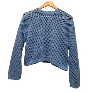 Sincerely Jules Eyelet Cropped Blue‎ Sweater Top XS Cotton thumbnail 1