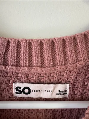 SO Waffle-Knit Mauve Pink Crewneck with White Stripes / D4 thumbnail 3