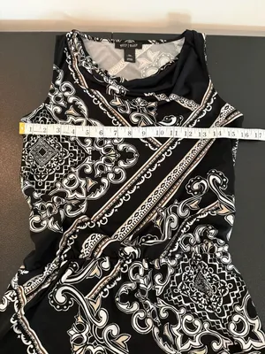 White House Black Market Black Paisley Print Cowl Neck Top XS thumbnail 4