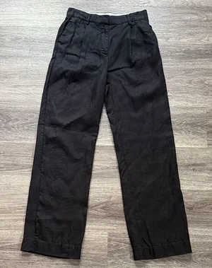 Reformation Black High-Rise Pleated Trousers Size 4 Linen Straight Leg Pants thumbnail 1