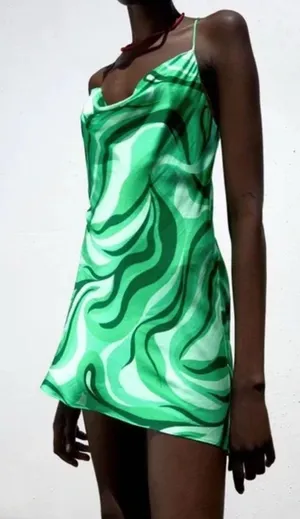 Zara Emerald Swirl Cowl-Front Slip Midi Dress thumbnail 1