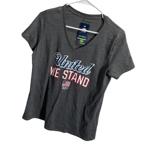 Fanatics Womens Medium United We Stand Olympic V-Neck T-Shirt‎ Gray thumbnail 2