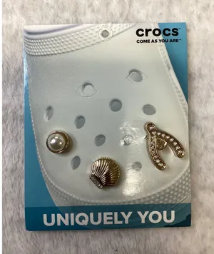 Crocs Jibbitz Elevated Gold Seashells Wishbone Pearl 3-Pack‎ Shoe Charms thumbnail 1