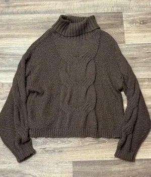 And Now This Brown Cable Knit Mock Neck Sweater Women’s Medium thumbnail 1