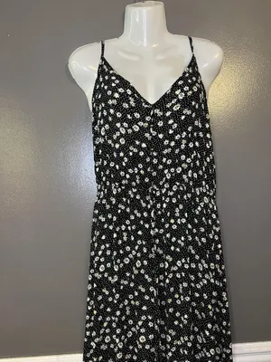 Rewind Dress Womens Large Black Floral Button Front Tie Waist Maxi Sundress thumbnail 2