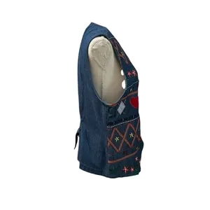 Vintage Napa Valley 90s Denim Embroidered Cottagecore Hearts Flowers Vest M thumbnail 6