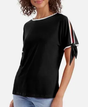 Ivanka Trump Black & White Trim Open Tie Sleeve Blouse Top Size Small thumbnail 1