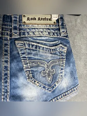 Rock Revival Womens Blue Jean Embroidered Denim Shorts Size 25 Amy Short zebra thumbnail 7