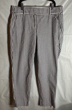 J. Crew Women’s Cameron Crop Pants Sz 6 Navy White Gingham Plaid Stretch‎ Preppy thumbnail 1