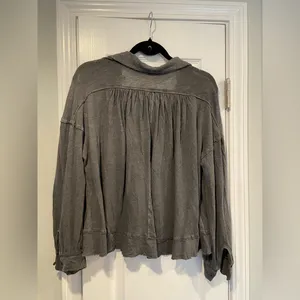 We The Free Free People Size M Gray Rush Hour Peasant Blouse Raw Hem Linen Long Sleeve thumbnail 6