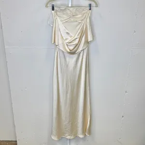 Selfie Leslie Champagne Satin‎ Strapless Cowl Back Maxi Dress Cream Women's XS thumbnail 2