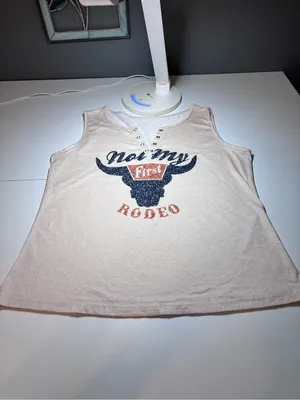 Women’s Cream Graphic Henley Tank Shirt - 'Not My First Rodeo' thumbnail 2