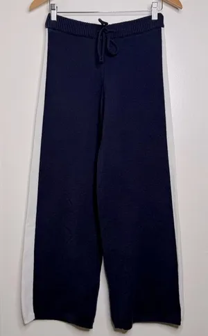 Le Lis Dark Blue Knit Sweater Wide Leg Pull On Pants w/ White Side Strip Medium thumbnail 1