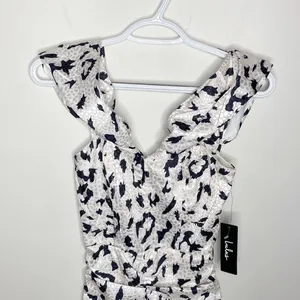 Lulus It's Fierce Ivory Leopard Print Satin Off-the-Shoulder Dress size XS thumbnail 6