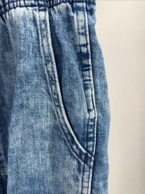 GAP Easy Jean pull on Light Blue Washed Denim Cargo Joggers tapered L drawstring thumbnail 10