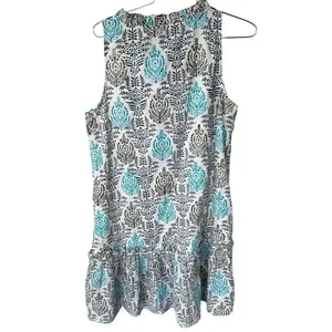 Fitzroy & Willa Sleeveless Navy & Turquoise Floral With Tassel Tie Neckline S thumbnail 3