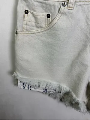 Free People We The Free Sunkissed Denim Shortalls Raw Hem Bandana Trim Overalls Women Sz 0 thumbnail 4