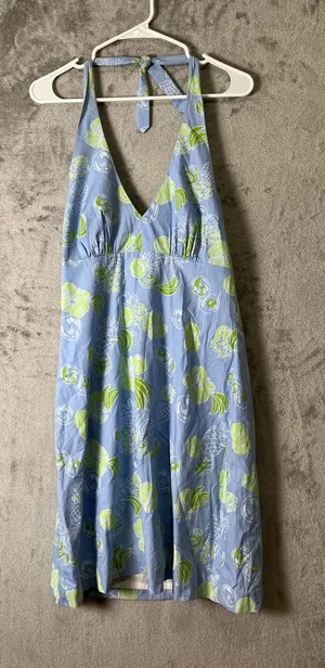 Vintage Lilly‎ Pulitzer Halter Sundress Blue Green Tropical Fruit Print Cotton 8 thumbnail 1
