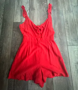 NWT red front tie romper thumbnail 1