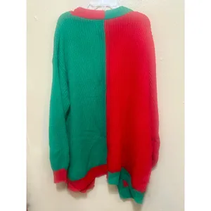 Red & Green Color Block Knit‎ Cardigan Sweater Christmas Holiday Women's Small thumbnail 3