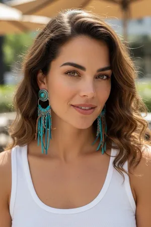 Justin Boots Turquoise Concho Fringe Earrings Western Cowgirl Boho Statement NWT thumbnail 1