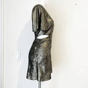NEW FRENCH CONNECTION Alara Metallic cut out mini dress XSMALL Womens Night Out thumbnail 9