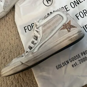 Golden Goose White Suede & Leather High-Top Sneakers with Gold Star thumbnail 9