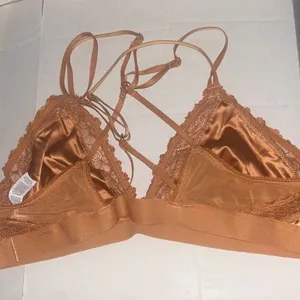 NWOT Aerie Orange Floral Satin Lace Triangle Racerback Bralette Size Medium thumbnail 3