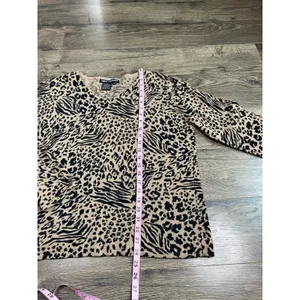 Womens Nina Leonard cheetah print vintage lambswool angora v neck sweater SZ 1+‎ thumbnail 4
