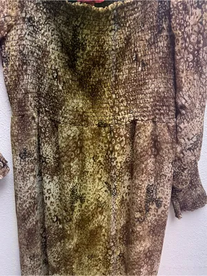 Betsey Johnson Large Brown Animal-print Smocked Maxi Dress With Sheer Sleeves thumbnail 3