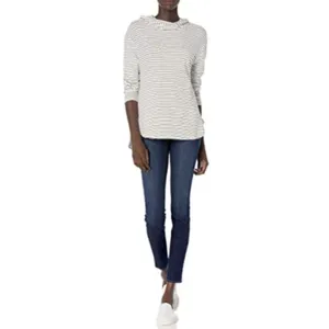 Daily Ritual Women's Supersoft Terry Long-Sleeve Hoodie Pullover White/Black XS‎ thumbnail 4