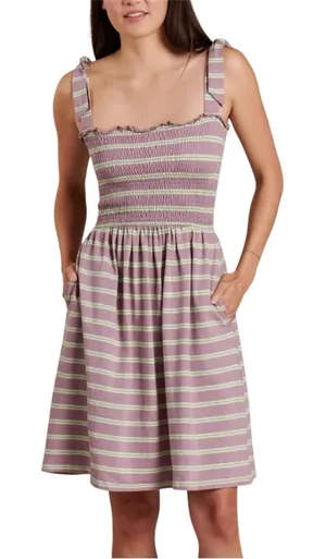 Toad & Co Gemina‎ Sleeveless Dress Faded Lilac 90s Stripe Smocked NWT Size M thumbnail 1