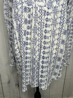 Ann Taylor Loft Blue White Floral Print V-Neck Cotton Tunic Top Sz L Lightweight thumbnail 3