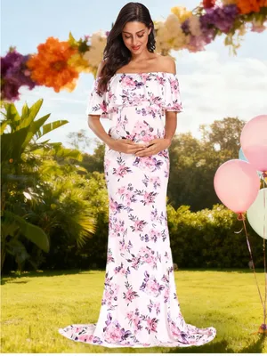White Maxi Dress with Pink and Purple Floral Print thumbnail 8