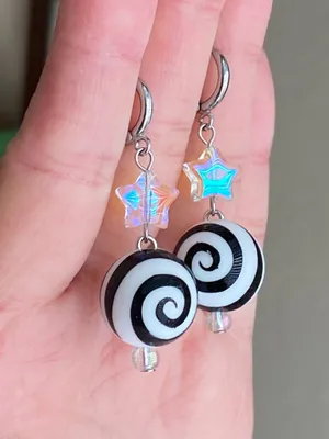 Handmade y2k funky grunge style swirl spiral uzumaki ball unique dangle earrings 🌀🖤 thumbnail 1