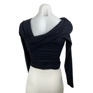 Abercrombie & Fitch Womens Black Draped Ruched Off Shoulder Shirt Blouse Top XS thumbnail 4