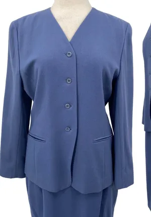 Vintage Pendleton Virgin Wool Skirt Suit Set Collarless Blazer Powder Blue 12 thumbnail 1