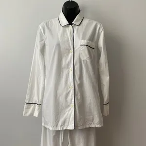 J.Crew XXS White Pajama Set Cotton Piping Long Sleeve Sleepwear Loungewear thumbnail 2