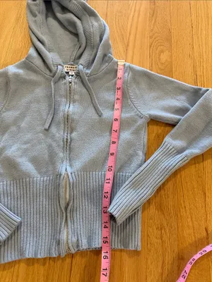 Frankie's Bikinis Blue Cloud Knit Aimee Zip Up Sweater Hoodie Sz M thumbnail 5