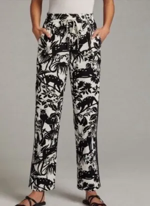 MAEVE Anthropologie Tenley‎ twill track pants black white jungle cat panther XS thumbnail 1