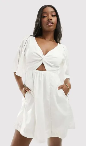 Abercrombie Fitch Dress White Mini V Neck Cutout Poplin Coastal Cowgirl Small thumbnail 1