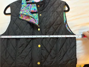 Lilly Pulitzer Getaway Black Quilted Vest Floral Lining Gold Hardware L thumbnail 5
