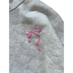 Edikted Gray Heather Pink Bow Puff Print‎ Oversized Hoodie XL Coquette Y2K thumbnail 3
