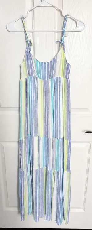 In The Beginning Los Angeles Striped Layered Tie-Shoulder Maxi Dress Small thumbnail 1