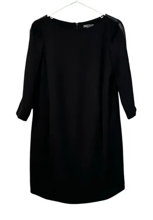Vince Black Shift Dress Contrast Arms‎ Sz 4 Wedding Guest Formal Poly Leather thumbnail 1